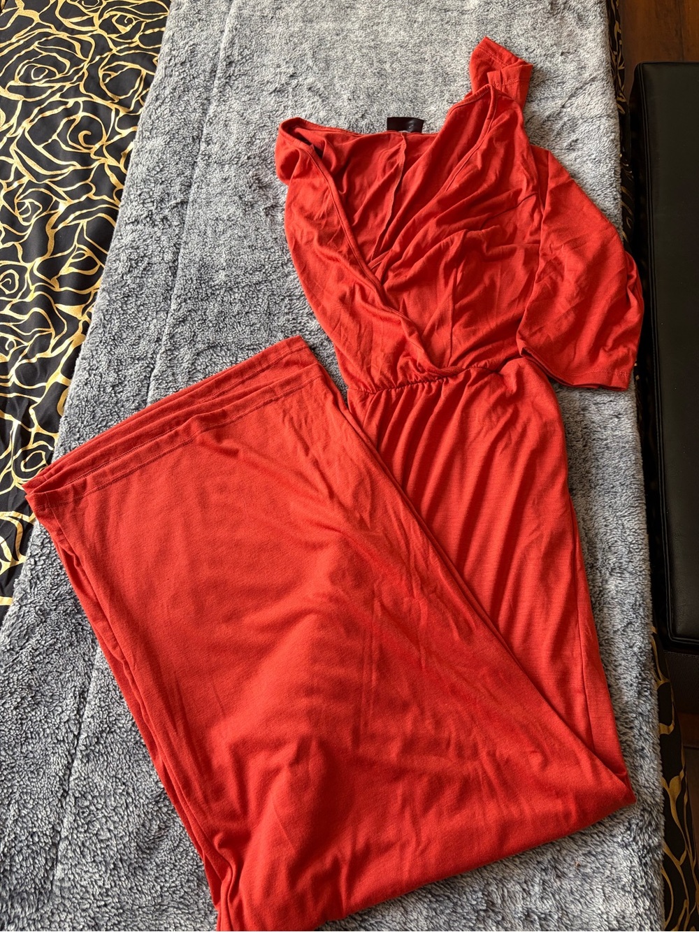 Orange V-Neck Jumpsuit with Elastic Waist - Unbranded - Picture 2 of 7